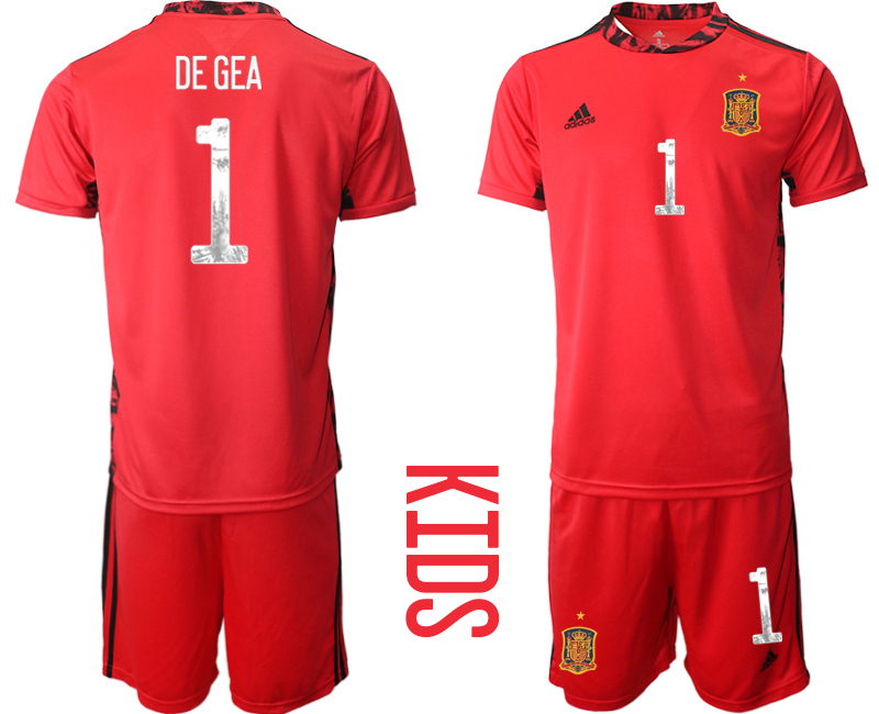 Youth 2021 European Cup Spain red goalkeeper #1 Soccer Jersey1